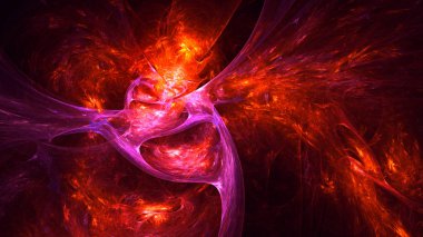 Soyut kırmızı fraktal ışık arkaplanı 3 boyutlu oluşturuluyor