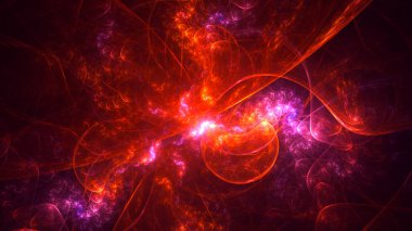 Soyut kırmızı fraktal ışık arkaplanı 3 boyutlu oluşturuluyor