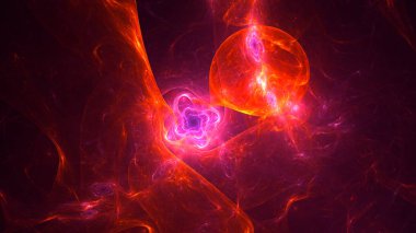 Soyut kırmızı fraktal ışık arkaplanı 3 boyutlu oluşturuluyor