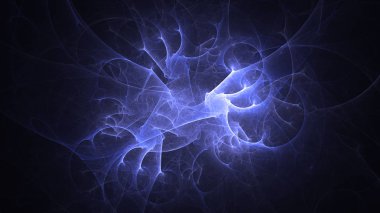 Soyut mavi fraktal ışık arkaplanı 3 boyutlu oluşturuluyor