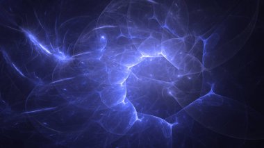 Soyut mavi fraktal ışık arkaplanı 3 boyutlu oluşturuluyor