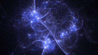 Soyut mavi fraktal ışık arkaplanı 3 boyutlu oluşturuluyor