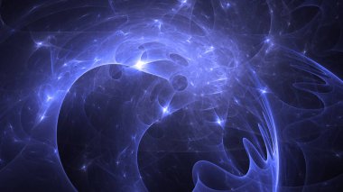 Soyut mavi fraktal ışık arkaplanı 3 boyutlu oluşturuluyor