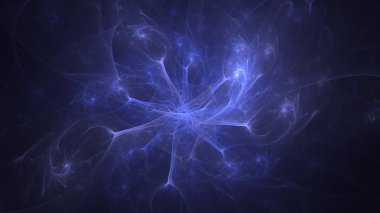 Soyut mavi fraktal ışık arkaplanı 3 boyutlu oluşturuluyor