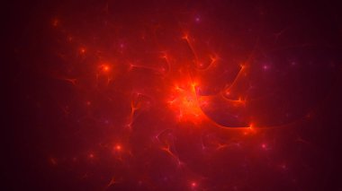 Soyut kırmızı fraktal ışık arkaplanı 3 boyutlu oluşturuluyor