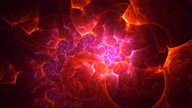 Soyut kırmızı fraktal ışık arkaplanı 3 boyutlu oluşturuluyor