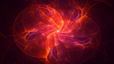 Soyut kırmızı fraktal ışık arkaplanı 3 boyutlu oluşturuluyor