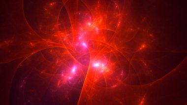 Soyut kırmızı fraktal ışık arkaplanı 3 boyutlu oluşturuluyor
