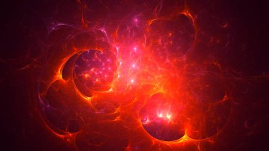 Soyut kırmızı fraktal ışık arkaplanı 3 boyutlu oluşturuluyor