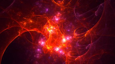 Soyut kırmızı fraktal ışık arkaplanı 3 boyutlu oluşturuluyor