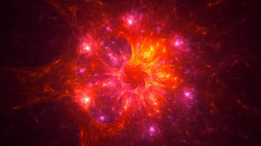 Soyut kırmızı fraktal ışık arkaplanı 3 boyutlu oluşturuluyor