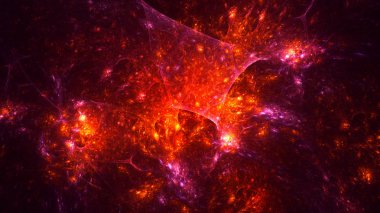 Soyut kırmızı fraktal ışık arkaplanı 3 boyutlu oluşturuluyor