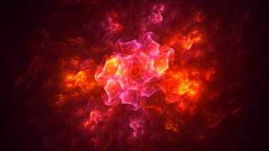 Soyut kırmızı fraktal ışık arkaplanı 3 boyutlu oluşturuluyor