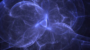 Soyut mavi fraktal ışık arkaplanı 3 boyutlu oluşturuluyor