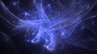 Soyut mavi fraktal ışık arkaplanı 3 boyutlu oluşturuluyor