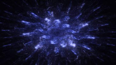 Soyut mavi fraktal ışık arkaplanı 3 boyutlu oluşturuluyor