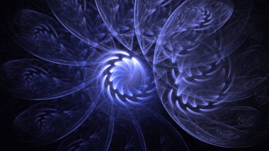 Soyut mavi fraktal ışık arkaplanı 3 boyutlu oluşturuluyor