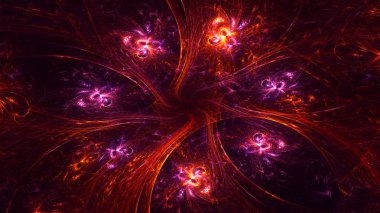 Soyut kırmızı fraktal ışık arkaplanı 3 boyutlu oluşturuluyor