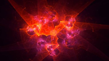 Soyut kırmızı fraktal ışık arkaplanı 3 boyutlu oluşturuluyor