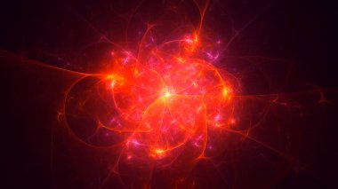 Soyut kırmızı fraktal ışık arkaplanı 3 boyutlu oluşturuluyor