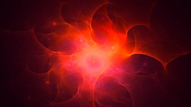 Soyut kırmızı fraktal ışık arkaplanı 3 boyutlu oluşturuluyor