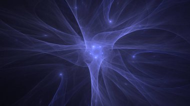 Soyut mavi fraktal ışık arkaplanı 3 boyutlu oluşturuluyor