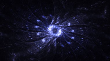 Soyut mavi fraktal ışık arkaplanı 3 boyutlu oluşturuluyor