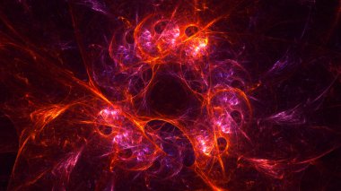 Soyut kırmızı fraktal ışık arkaplanı 3 boyutlu oluşturuluyor