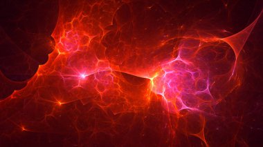 Soyut kırmızı fraktal ışık arkaplanı 3 boyutlu oluşturuluyor