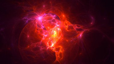 Soyut kırmızı fraktal ışık arkaplanı 3 boyutlu oluşturuluyor