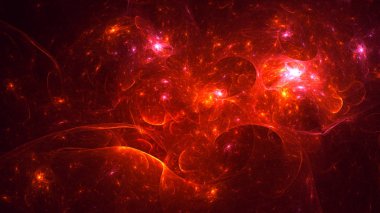 Soyut kırmızı fraktal ışık arkaplanı 3 boyutlu oluşturuluyor