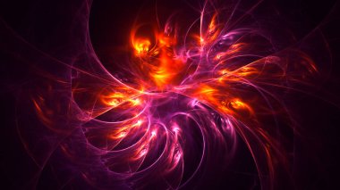 Soyut kırmızı fraktal ışık arkaplanı 3 boyutlu oluşturuluyor