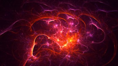 Soyut kırmızı fraktal ışık arkaplanı 3 boyutlu oluşturuluyor