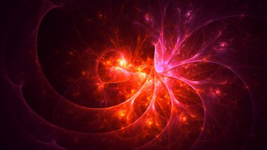 Soyut kırmızı fraktal ışık arkaplanı 3 boyutlu oluşturuluyor