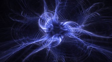 Soyut mavi fraktal ışık arkaplanı 3 boyutlu oluşturuluyor