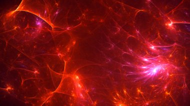 Soyut kırmızı fraktal ışık arkaplanı 3 boyutlu oluşturuluyor