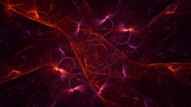 Soyut kırmızı fraktal ışık arkaplanı 3 boyutlu oluşturuluyor
