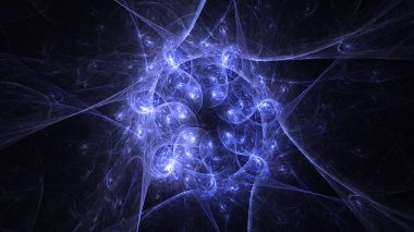 Soyut mavi fraktal ışık arkaplanı 3 boyutlu oluşturuluyor