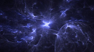 Soyut mavi fraktal ışık arkaplanı 3 boyutlu oluşturuluyor