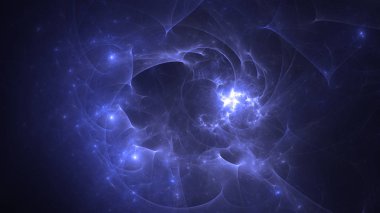 Soyut mavi fraktal ışık arkaplanı 3 boyutlu oluşturuluyor