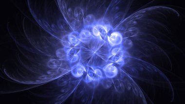 Soyut mavi fraktal ışık arkaplanı 3 boyutlu oluşturuluyor