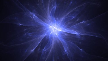 Soyut mavi fraktal ışık arkaplanı 3 boyutlu oluşturuluyor