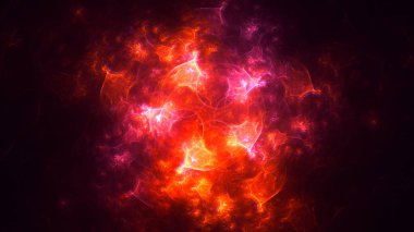 Soyut kırmızı fraktal ışık arkaplanı 3 boyutlu oluşturuluyor
