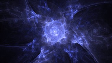 Soyut mavi fraktal ışık arkaplanı 3 boyutlu oluşturuluyor