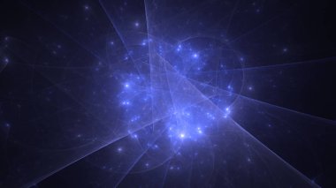 Soyut mavi fraktal ışık arkaplanı 3 boyutlu oluşturuluyor