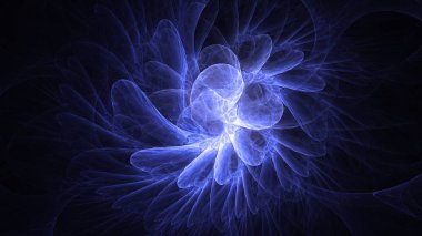 Soyut mavi fraktal ışık arkaplanı 3 boyutlu oluşturuluyor
