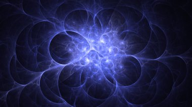 Soyut mavi fraktal ışık arkaplanı 3 boyutlu oluşturuluyor