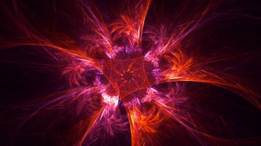 Soyut kırmızı fraktal ışık arkaplanı 3 boyutlu oluşturuluyor