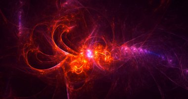 Soyut kırmızı fraktal ışık arkaplanı 3 boyutlu oluşturuluyor