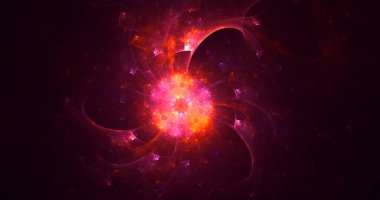 Soyut kırmızı fraktal ışık arkaplanı 3 boyutlu oluşturuluyor